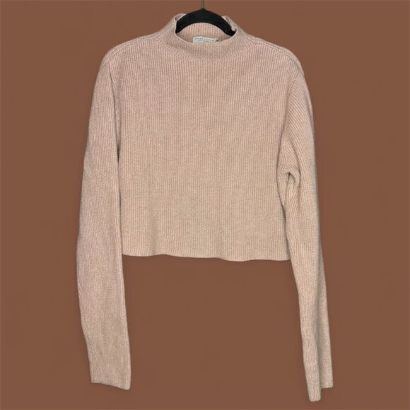 Dress Forum Women's Chocolate Brown Mock Neck Cropped Ribbed Sweater - Picture 2 of 8